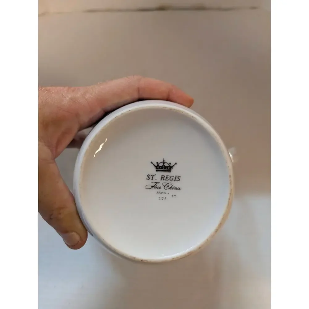 Vintage St Regis Fine China Coffee Pot White Porcelain Platinum Trim Mid-Century